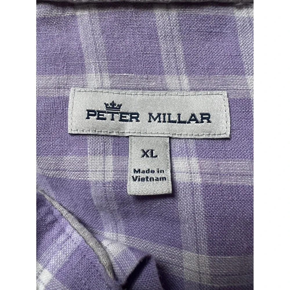 Peter Millar Mens XL Purple Linen Blend Windowpane‎ Check Button Down Shirt